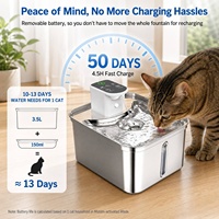 Fontaine à eau pour animaux de compagnie 3,5 L entièrement en acier inoxydable, autonettoyante, avec batterie amovible et poignée de transport, abreuvoir intelligent sans fil pour chats et chiens