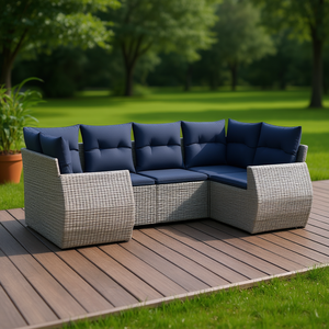 Ensemble de canapés de jardin en polyrotin 7 pièces gris avec coussins, mobilier d'extérieur au design contemporain - Product Image 2