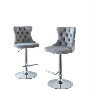 Tabouret de bar moderne Db A&A Furniture, base chromée, assise pivotante en velours, réglable de 25 à 33 pouces, pour style farmhouse - Product Image 1