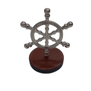 Handcrafts Silver Ship Wheel With Base Office Home <b>Table</b> Desk <b>Decorative</b> Items Metal Nautical Ship Wheel Object Souvenir Gifts - Product Image 1