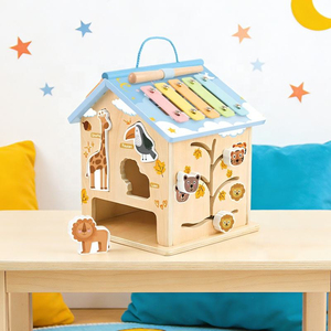 Qiaike 8 <span class=keywords><strong>en</strong></span> 1 Montessori Maison d'activités <span class=keywords><strong>en</strong></span> <span class=keywords><strong>bois</strong></span> <span class=keywords><strong>Cube</strong></span> d'éveil sensoriel Jouet éducatif Xylophone Engrenages Tri de formes CPC - Product Image 4