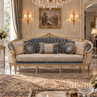 Ensemble de canapés néoclassiques français sur mesure, tissu haut de gamme, canapé et fauteuils en bois sculpté pour hôtel, villa, salon
