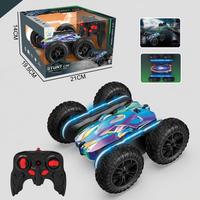 Voiture RC tout-terrain 4x4 HTL 2.4G avec lumières LED colorées, retournement à 360 degrés, double face, jouet télécommandé pour enfants