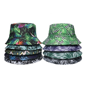 Summer All Over Print Foldable Sun Beach Cap Adult Polyester <strong>Fisherman</strong> Double Sided Reversible Hemp Bucket Hat - Product Image 1