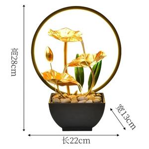Lampe de bureau à LED avec ornement d'eau courante, base en pierre et design de lotus doré pour la décoration de la maison et du bureau - Product Image 5
