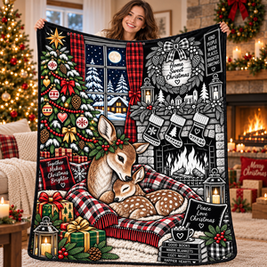 Manta de Peluche para Colorear DIY con Diseño de Vaca Highland Navideña y Patrón Festivo, con Diseño de Chimenea Acogedora para Uso Doméstico - Product Image 6