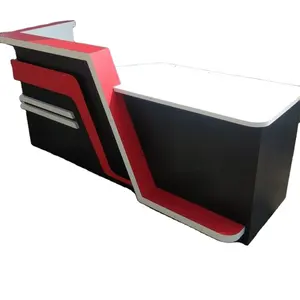 Guangdong Luxe Oem Staande Bureau Teller Spa Bureaus Salon Teller Schoonheid Rood Zwart Moderne Hotel Custom Made Voor Teller