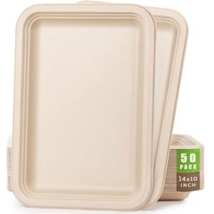 Extra Large Customized Size Eco-Friendly Biodegradable Bagasse <b>Disposable</b> Square Food Trays Heavy Duty <b>Platter</b> Plates for - Product Image 1