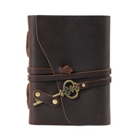 Carnet en cuir de vachette première couche vintage avec logo gaufré personnalisé, fait main avec design clé magique, journal et bloc-notes - Cadeau
