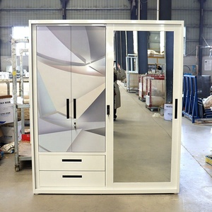 Armoire en acier imprimée sur mesure à 3 portes avec <span class=keywords><strong>tiroir</strong></span>, miroir et <span class=keywords><strong>porte</strong></span> coulissante, placards métalliques de Chine pour chambre et salon - Product Image 2