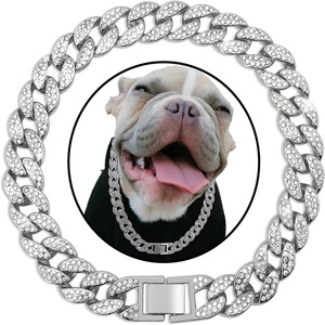Luxe Hip Hop Pet Bijoux Accessoires 15mm Argent Or Métal Strass <span class=keywords><strong>Collier</strong></span> <span class=keywords><strong>Collier</strong></span> Large Cristal Chaînes Cubaines pour Chiens - Product Image 1