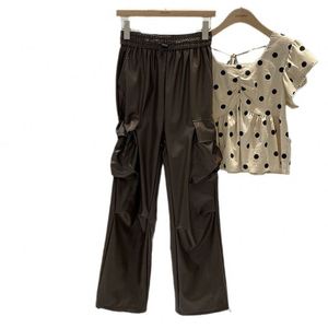Produttore di abbigliamento 2024 nuovi bambini ragazza adolescente moda Pu <span class=keywords><strong>pelle</strong></span> <span class=keywords><strong>pantaloni</strong></span> Cargo 3-15 anni - Product Image 5