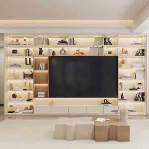 Meuble TV au profil fin, design moderne mural, support flottant de luxe, meuble de salon en bois - Product Image 2