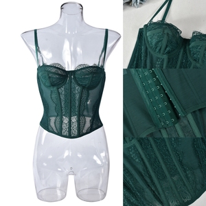 Ladymate Top De Corse De Encaje Para Mujer Femme Dentelle Corse Bustier Sexy Mesh Crop Tops Open Back Boned Corset Tops - Product Image 4