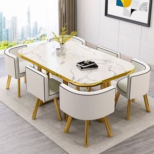 Table rectangulaire simple et moderne pour 6 personnes, table à manger et chaises, table <span class=keywords><strong>de</strong></span> réception <span class=keywords><strong>de</strong></span> bureau, table <span class=keywords><strong>de</strong></span> négociation et chaises - Product Image 2