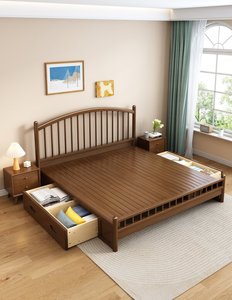 High Quality Natural Solid Wood Windsor <b>Bed</b> <b>Frame</b>, Modern <b>Platform</b> <b>Bed</b> with Slatted Headboard for Bedroom - Product Image 5