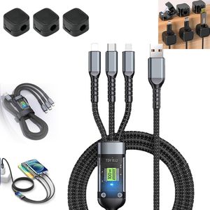 Câble de données transparent 3-en-1 100W 1,2m à charge rapide avec veilleuse pour iPhone 16 15 14 Pro Max, tressé 3A, compatible batterie externe et ordinateur - Product Image 2