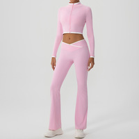 Ensemble de vêtements de sport grande taille en gros, ensemble de yoga avec veste courte, leggings de yoga taille haute, vêtements de sport sans couture