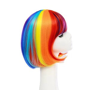 Perruques Anime Arc-en-ciel Naturelles à Haute Température, Cheveux Courts Bobo Colorés, Idéales pour Halloween et Fêtes Costumées, Vente en Gros - Product Image 1