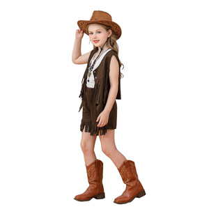 Ensemble gilet à franges et short pour filles, <span class=keywords><strong>costume</strong></span> de <span class=keywords><strong>cowgirl</strong></span> en daim marron, tenue de performance ethnique western bohème hippie pour enfants - Product Image 4