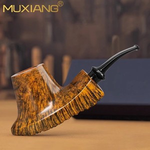Muxiang Handmade Briarwood Tobacco Pipe Bent Type Solid Wood Burl Bark Men's Smoking Pipe Collection - Product Image 4