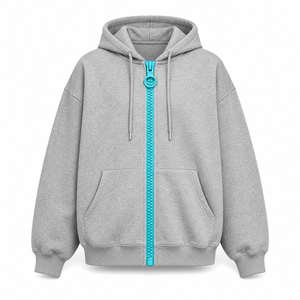 Sudadera con capucha y cremallera de cuello redondo extragrande personalizada para invierno, con cremallera gruesa en contraste, estilo holgado, de peso pesado, estilo urbano, unisex, al por mayor - Product Image 2
