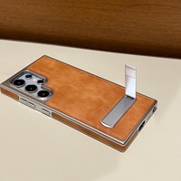 Casing HP Kulit PU Bisnis Anti Benturan Dengan Penyangga untuk Samsung S26 S25 S24 S23 S22 Ultra Plus Bumper