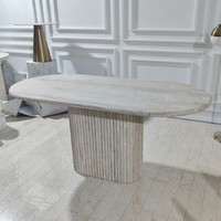 Table à manger personnalisée style européen wabi-sabi travertin table à manger design colonne romaine ovale haut de gamme table à manger ovale