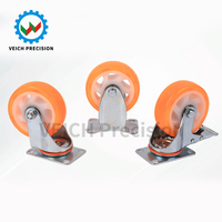 Roulettes pivotantes industrielles 3'' / 4'' / 5'' en PVC à double axe, noires avec face orange, silencieuses, pour remplacement de meubles