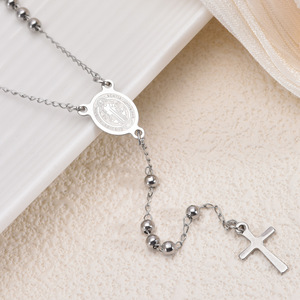 <span class=keywords><strong>Collana</strong></span> <span class=keywords><strong>Rosario</strong></span> a Y con Perline della Vergine Maria per Donne, Ciondolo Croce di San Benedetto in Acciaio Inossidabile, Gioielli Religiosi - Product Image 6