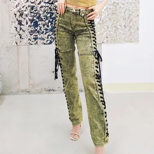 Jeans for Women Women's Casual High-Waist Lace-Up Denim Trousers