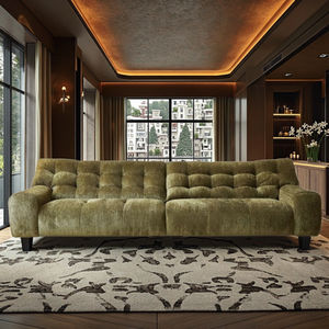 ชุดโซฟากำมะหยี่ระดับไฮเอนด์สไตล์ฝรั่งเศสย้อนยุคผ้าหมีสีดำขนาดใหญ่สีเขียวขนาดใหญ่พนักพิงสูงสำหรับห้องนั่งเล่น - Product Image 1