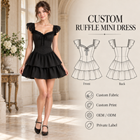 Mini-robe personnalisée pour femme, légère, tissée, avec garniture à volants, corsage boutonné, jupe à volants superposés, taille ajustée, coupe trapèze