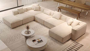 आधुनिक कपड़े यू-आकार मॉड्यूलर दो-सीटर कोने सोफे रहने वाले कमरे स्पंज अपार्टमेंट होटल विला का उपयोग - Product Image 4