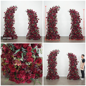 ซุ้มดอกกุหลาบผ้าไหมสีแดงสั่งทำพิเศษสำหรับตกแต่งงานแต่งงาน - Product Image 3