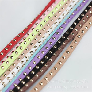 Cordón de cuero sintético de 5 mm con tachuelas de diamantes de imitación de una sola fila, cinta de terciopelo, accesorios de joyería, origen Yiwu - Product Image 1