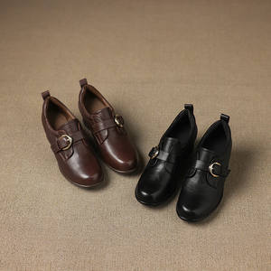 Pure Handmade Fashion Women's Ankle <b>Shoes</b> Genuine <b>Leather</b> Upper Flat Heel Retro Round Toe Rubber Sole <b>Slip</b>-<b>On</b> - Product Image 4