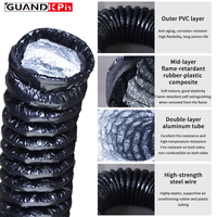 Tuyau flexible isolé anti-condensation de 6 pouces (160 mm) avec gaine en PVC noir, tuyau flexible acoustique pour climatiseur central HVAC
