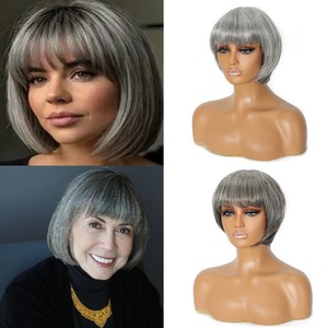 Parrucca Bobo Bob Grigio Chiaro di Tendenza, 8 Pollici, Senza Colla, Realizzata a Macchina, in <span class=keywords><strong>Capelli</strong></span> Vergini Cinesi, Colore Grigio Nonno - Product Image 2