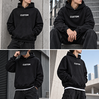 Hoodie Custom Sablon Huruf Hitam Matte Oversize Tebal Berkualitas Tinggi dengan Kantong Kanguru, Produsen Grosir Streetwear