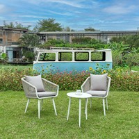 3PCS Cadre en aluminium Tissage en corde Meubles d'extérieur Meubles de jardin Ensemble de café Balcon Table Chaise Ensemble de bistro