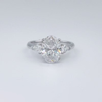 Bague de fiançailles et de mariage ovale en diamant de laboratoire, trois pierres, plaqué or blanc 18 carats, pour femme, haute joaillerie