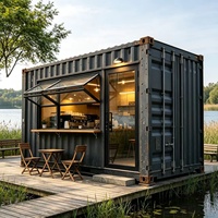 Kiosque à café préfabriqué de style chinois en conteneur, portable, avec fenêtre pliante, pour utilisation en bord de lac, dans un parc, une chambre ou une atelier, alimenté à l'énergie solaire
