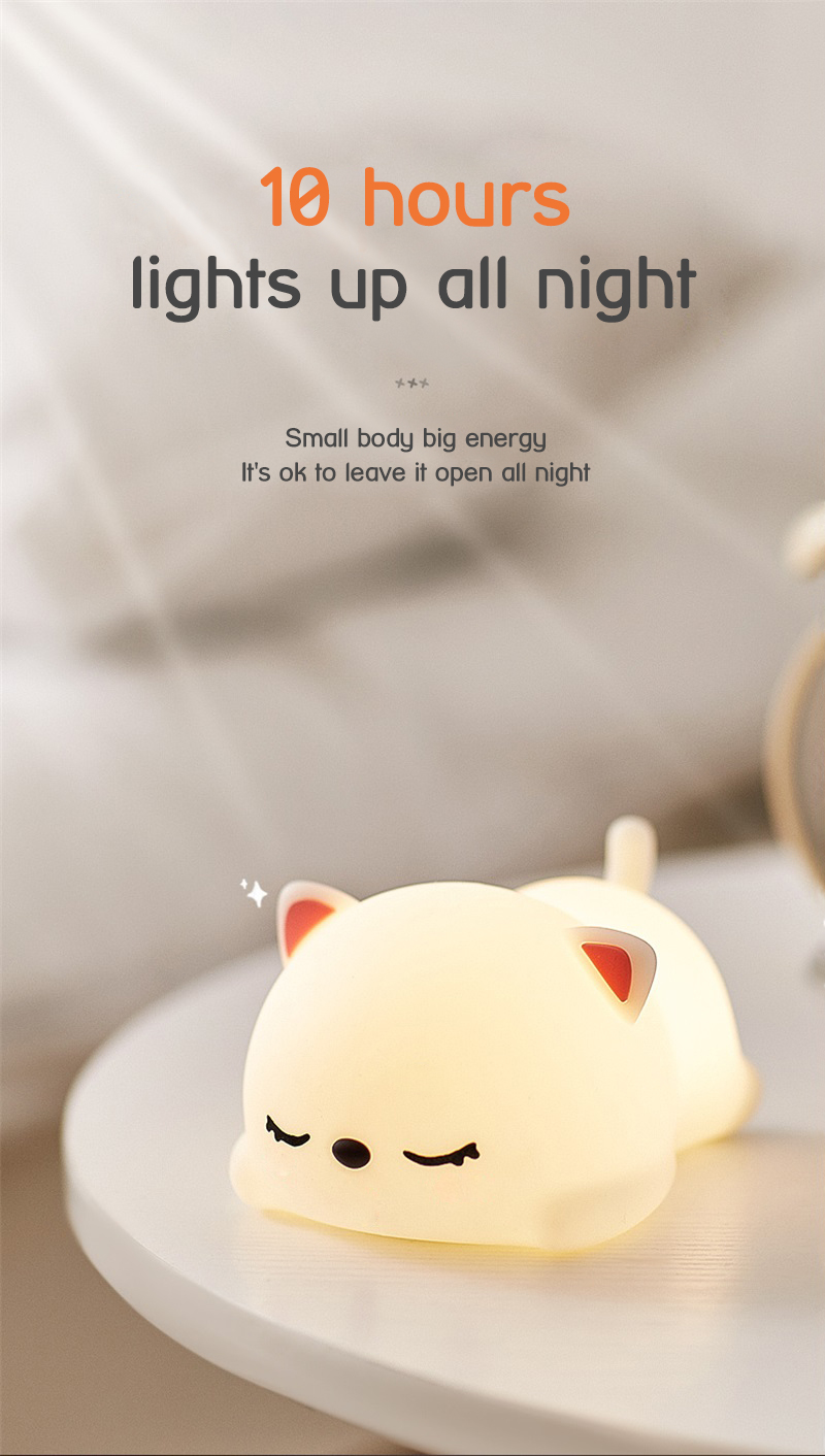 USB rechargeable cat silicone night light touch sensor LED lamp of bedroom the head of a bed with remote control children gifts