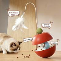 Nouveauté : Jouet interactif multifonctionnel tout-en-un pour chat, plateau tournant, distributeur de nourriture, jouet à bascule avec bâton à plumes
