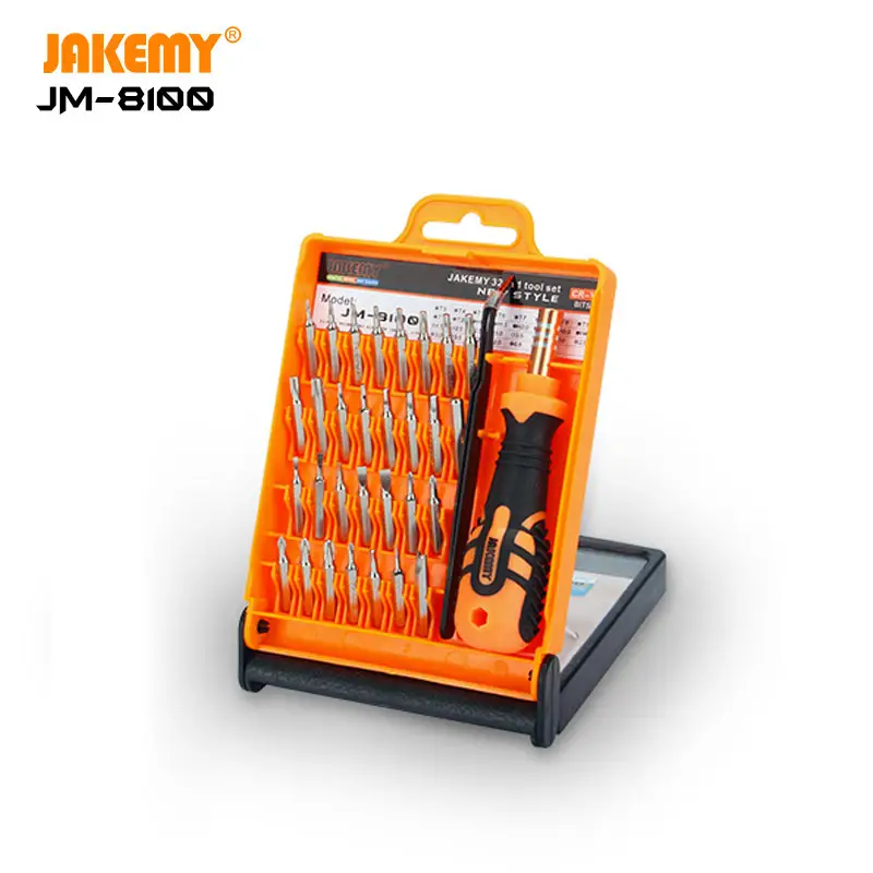 Jakemy kit de ferramentas JM-8100 32 em 1, chave de fenda de alta qualidade com alça de catraca ajustável e pinças para eletrônica