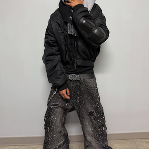 HL Wholesale <span class=keywords><strong>Pantalon</strong></span> en jean pour homme personnalisé, amovible, incrusté de <span class=keywords><strong>strass</strong></span>, déchiré, style cargo avec poches et <span class=keywords><strong>strass</strong></span> - Product Image 5