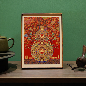 Pintura de Bendiciones de Calabaza y Caqui, Estilo Chino, Decoración Auspiciosa para Pared y Escritorio, para Entrada y Oficina, Regalo de Longevidad para Ancianos - Product Image 1