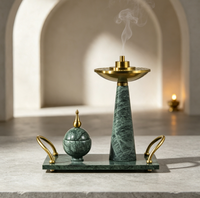 Ensemble de brûleurs d'encens en marbre vert naturel de luxe, brûleur de Bakhoor pour la décoration de table à domicile pendant le Ramadan, Mabkhara arabe