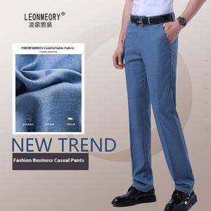 Leonmeory, ropa de trabajo informal para hombre, <span class=keywords><strong>pantalones</strong></span> ligeros, Otoño, verano, moda recta, vestido suelto, cintura media, Parte delantera plana para Padres - Product Image 6
